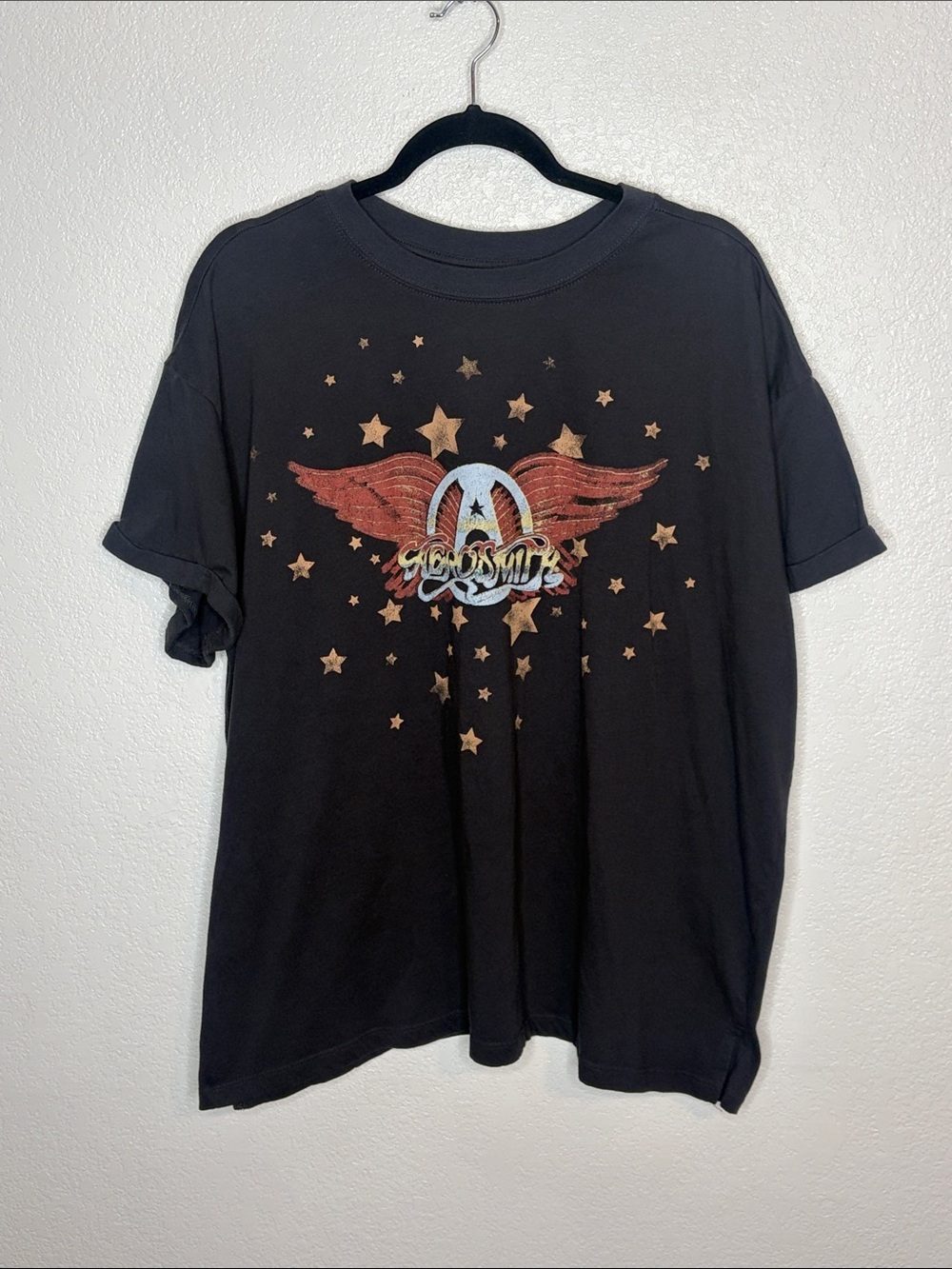 Ragdoll Aerosmith Charcoal Gray Cuffed Star Band Logo Graphic Tee Size 1X